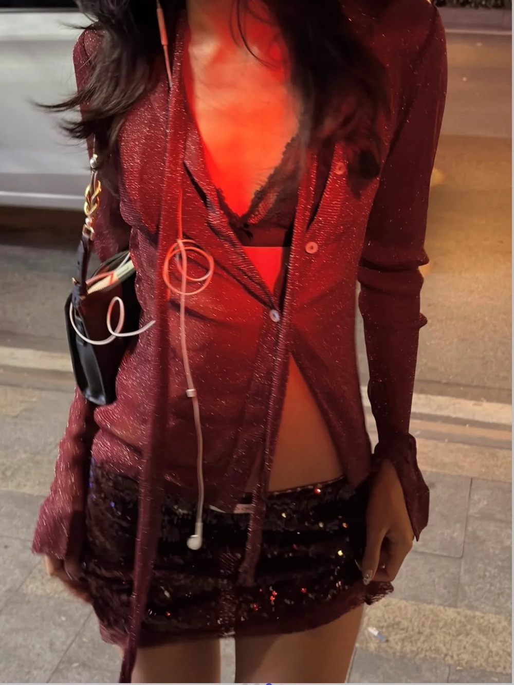 NWT Hand Over Leo Mini Skirt in Maroon Red Sequin Sparkle Micro Party Cocktail - Picture 2 of 11